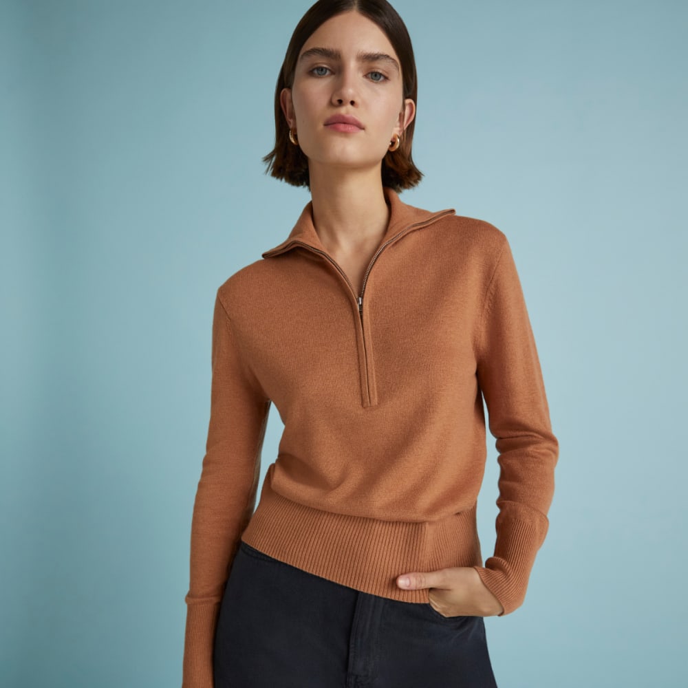 The Luxe Merino Half-Zip Sweater | Tawny Brown