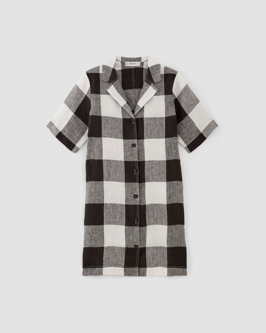 The Shirtdress in Linen | Bone / Black Check