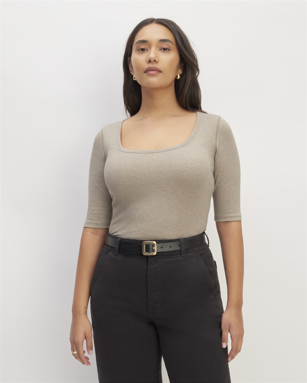 The Luxe Rib Scoop-Neck Tee | Heathered Tan