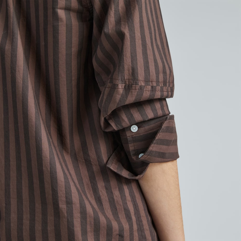 The Silky Cotton Balloon Sleeve Top | Chocolate Brown / Black