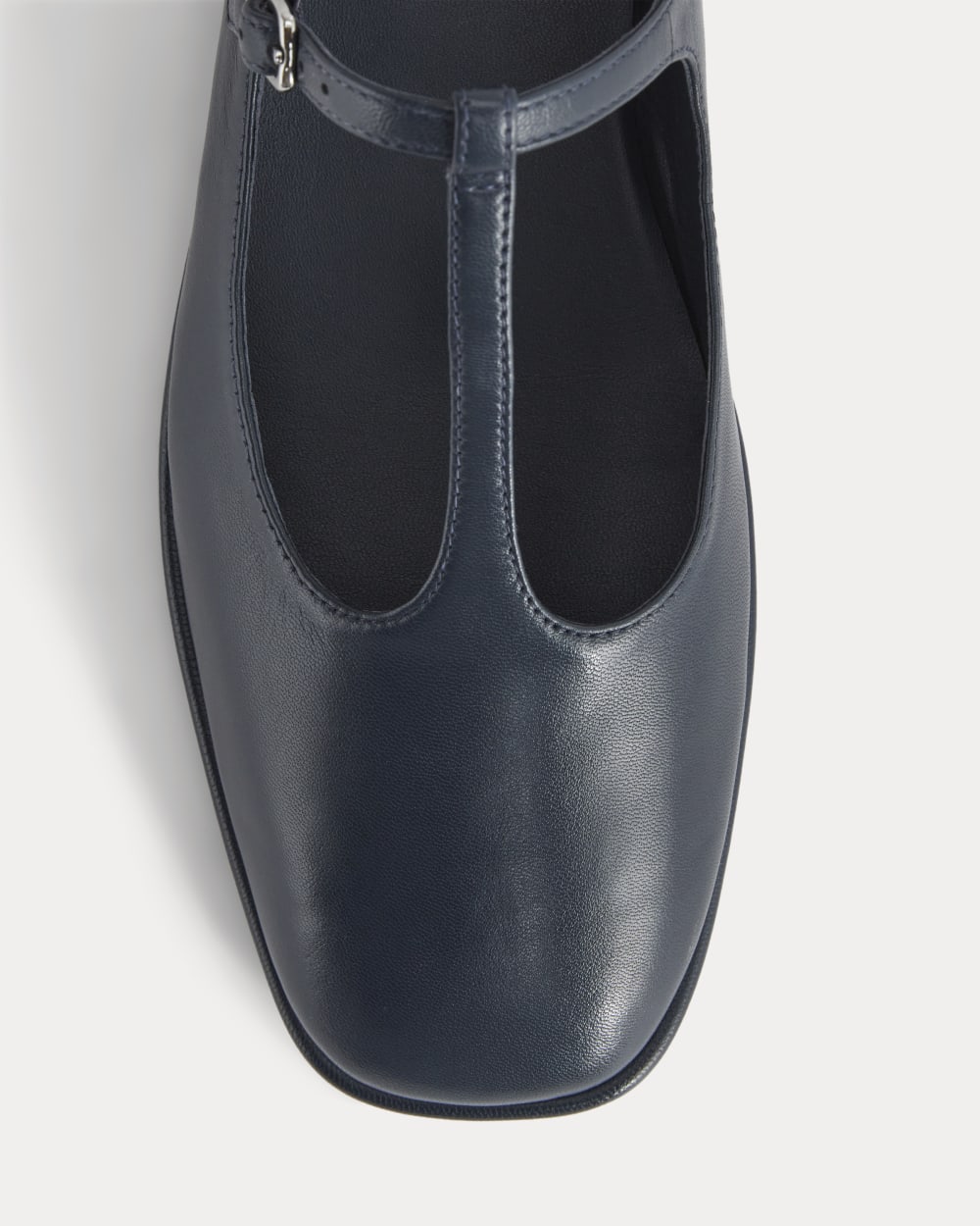 The Leather T-Strap Flat | Navy
