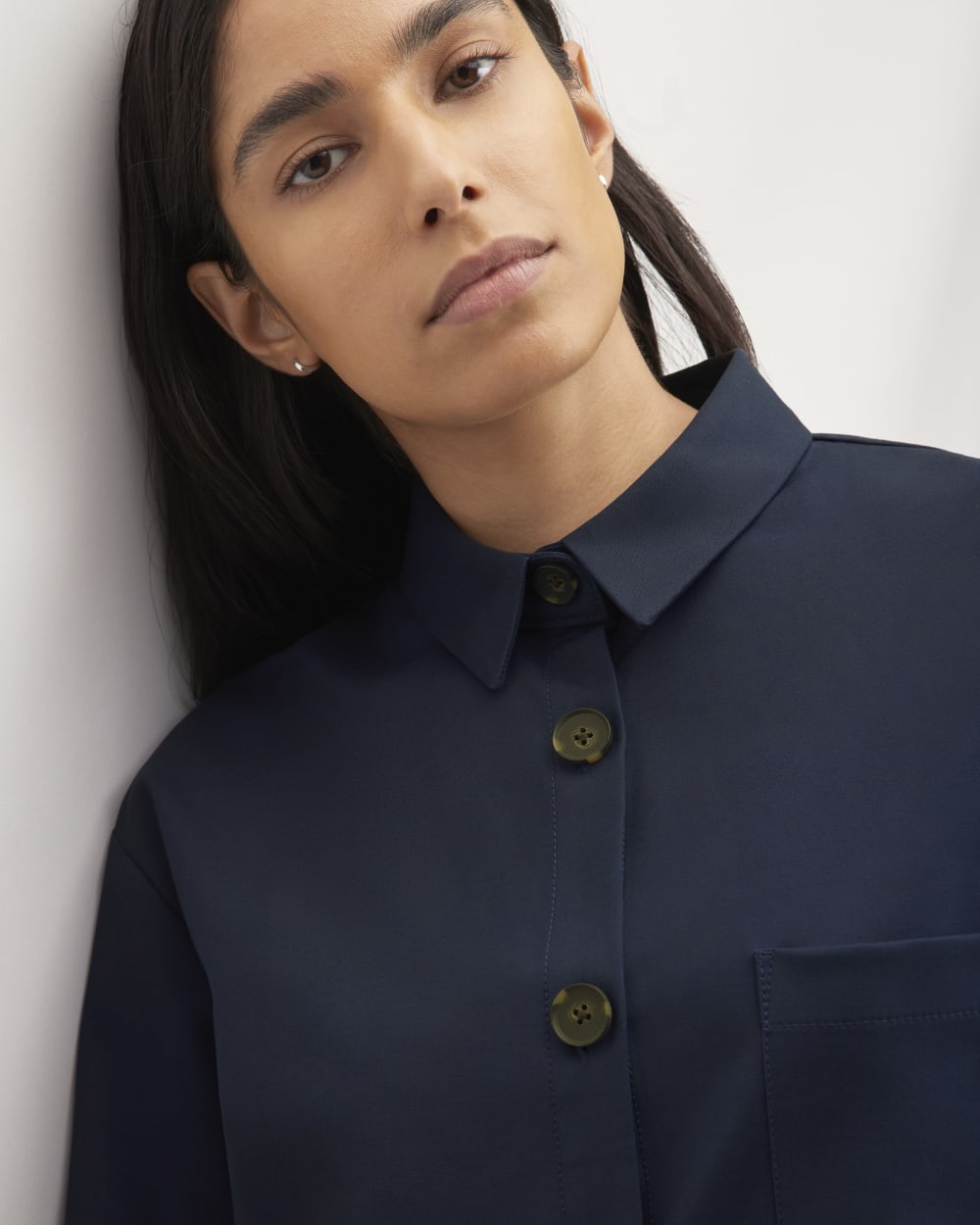The Structured Cotton Cropped Shirt | Navy