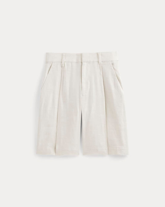 The Pleated Short in Stretch Linen | Natural Chambray