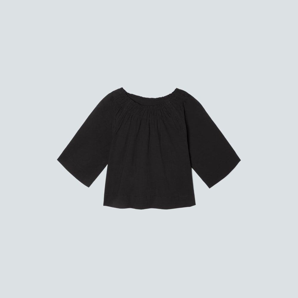 The Seersucker Gathered Tee | Black