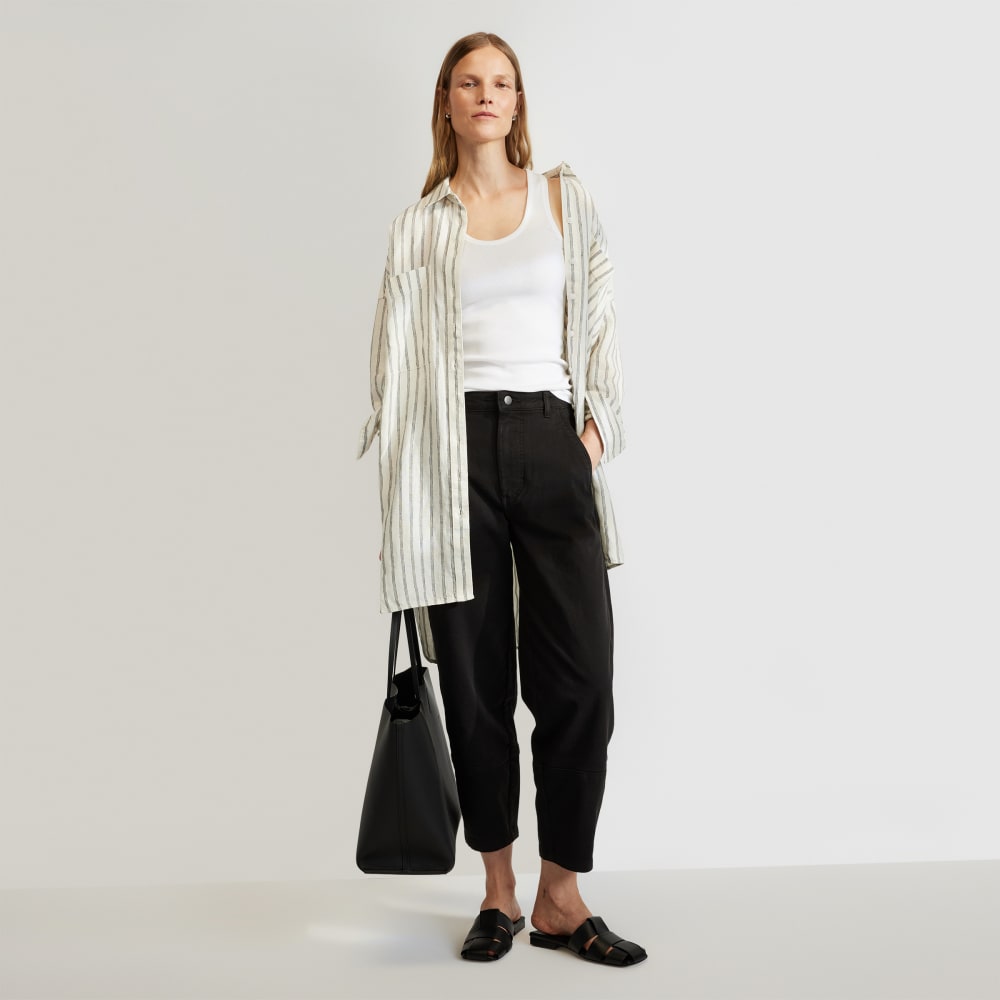 The Way-Long Linen Shirt | Black / Canvas Tan