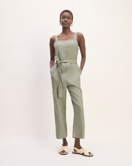 The Linen Side-Button Jumpsuit | Sage Green