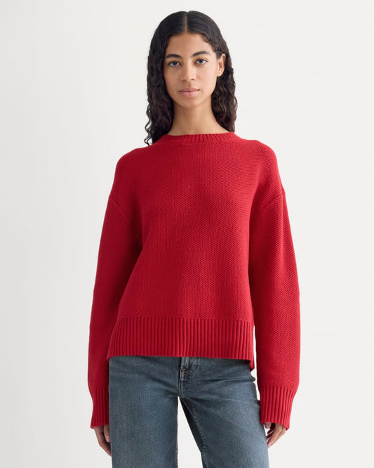 The Cotton Honeycomb Square Crew | Berry Red