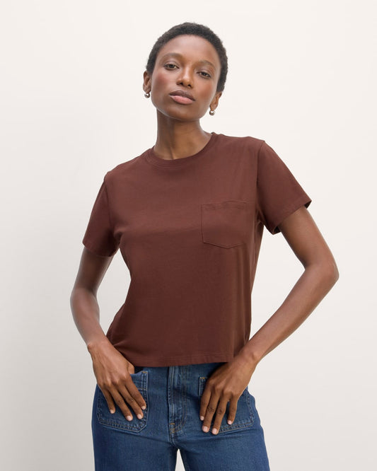 The Box-Cut Tee in Essential Cotton | Dark Mahogany | Pocket