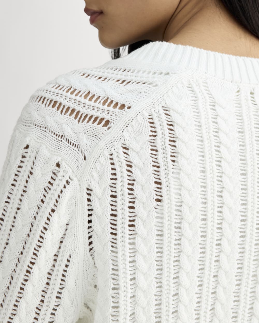 The Mesh Cable V-Neck in Everyday Cotton | White