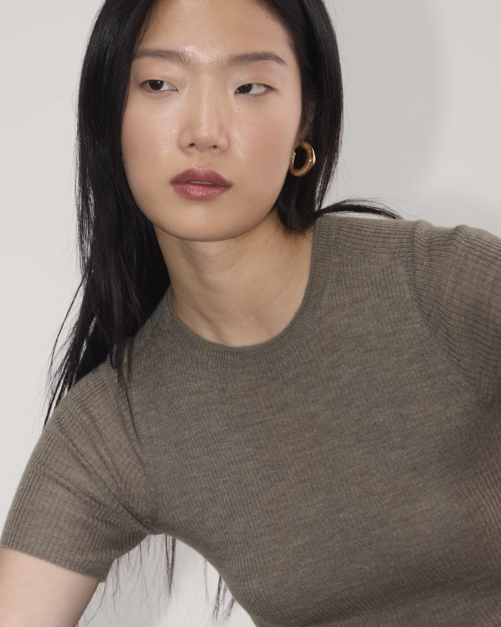 The Sweater Tee in Ultrasoft Merino | Heather Cocoa