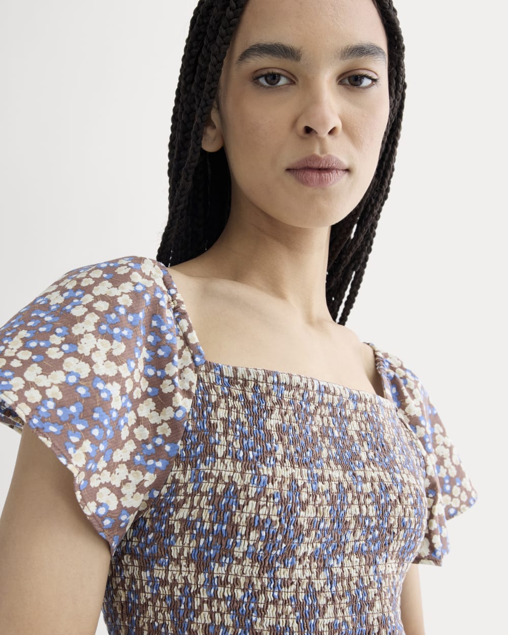 The Gauze Smocked Top | Mocha Floral