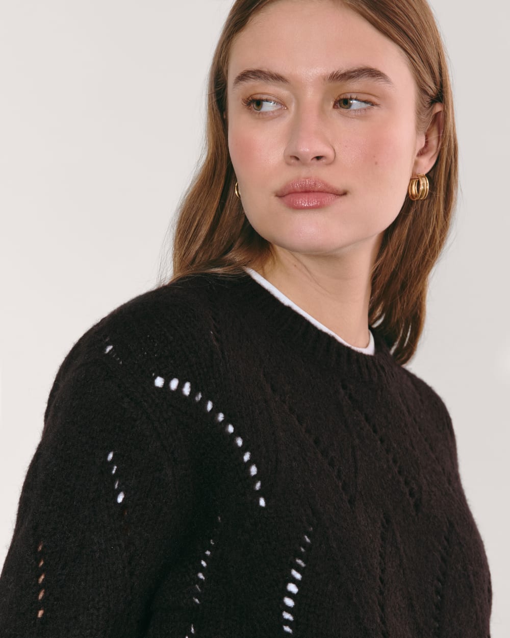 The Pointelle Sweater in Cloud | Black