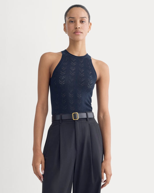 The Pointelle Racerback Tank in Ultrafine Merino | Navy