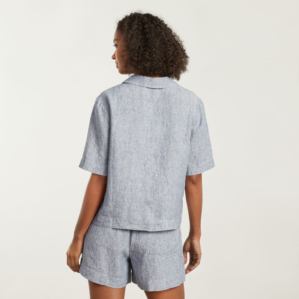 The Linen Workwear Shirt | Blue Pinstripe