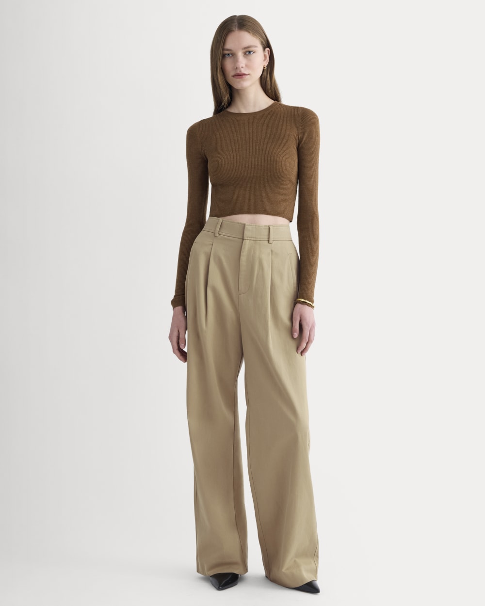 The Cropped Crew Top in Ultrafine Merino | Heathered Toffee
