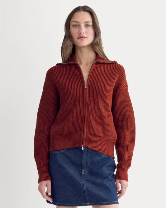 The Full-Zip Sweater in Everyday Cotton | Merlot