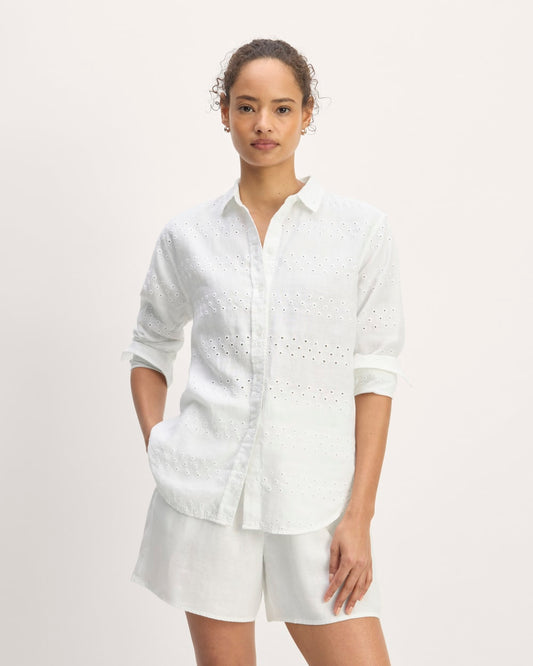 The Linen Eyelet Relaxed Shirt | White Eyelet