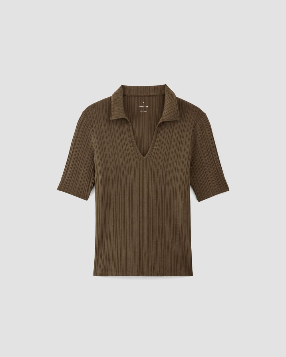 The Rib Soft Knit Open Collar Polo | Cocoa