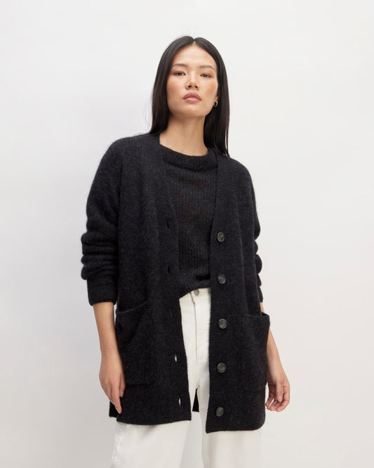 The Oversized Alpaca Pocket Cardigan | Heathered Black