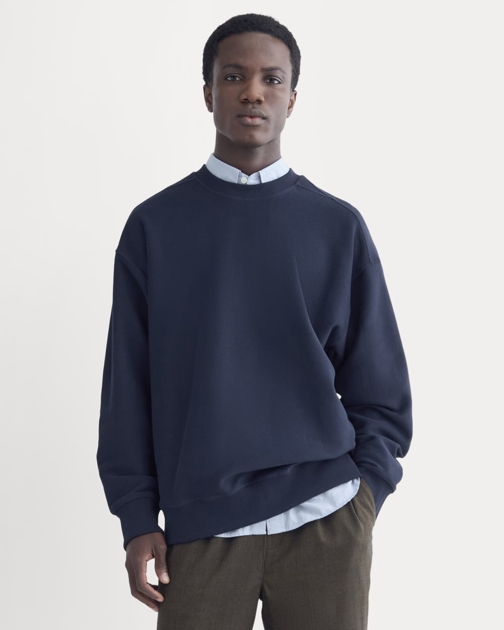 Twill Terry Jacquard Crew Sweatshirt | Navy