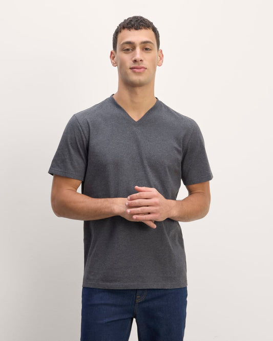 The Essential Organic V-Neck Tee | Heather Deep Navy