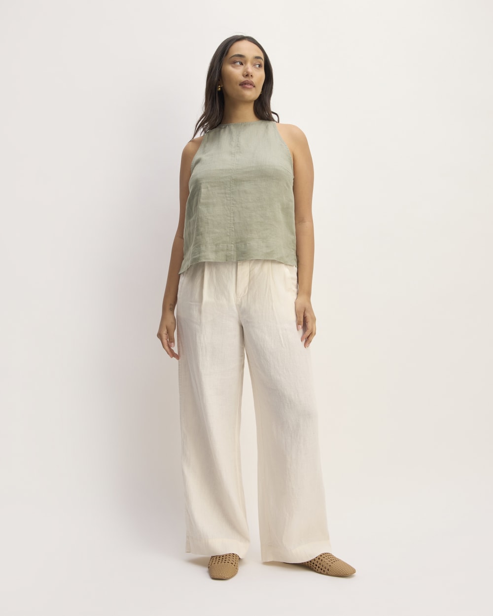 The Linen High-Neck Tank | Sage Green