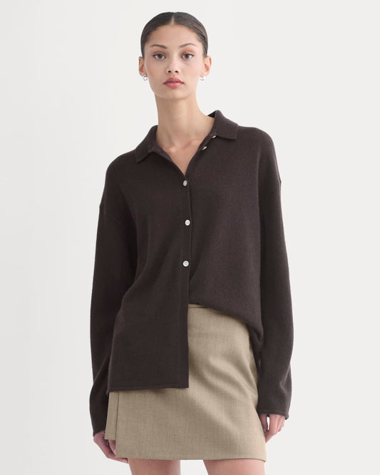 Cashmere Button-Up Shirt | Dark Chocolate