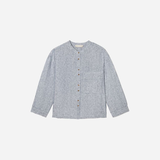 The Linen Billow Blouse | Blue Pinstripe