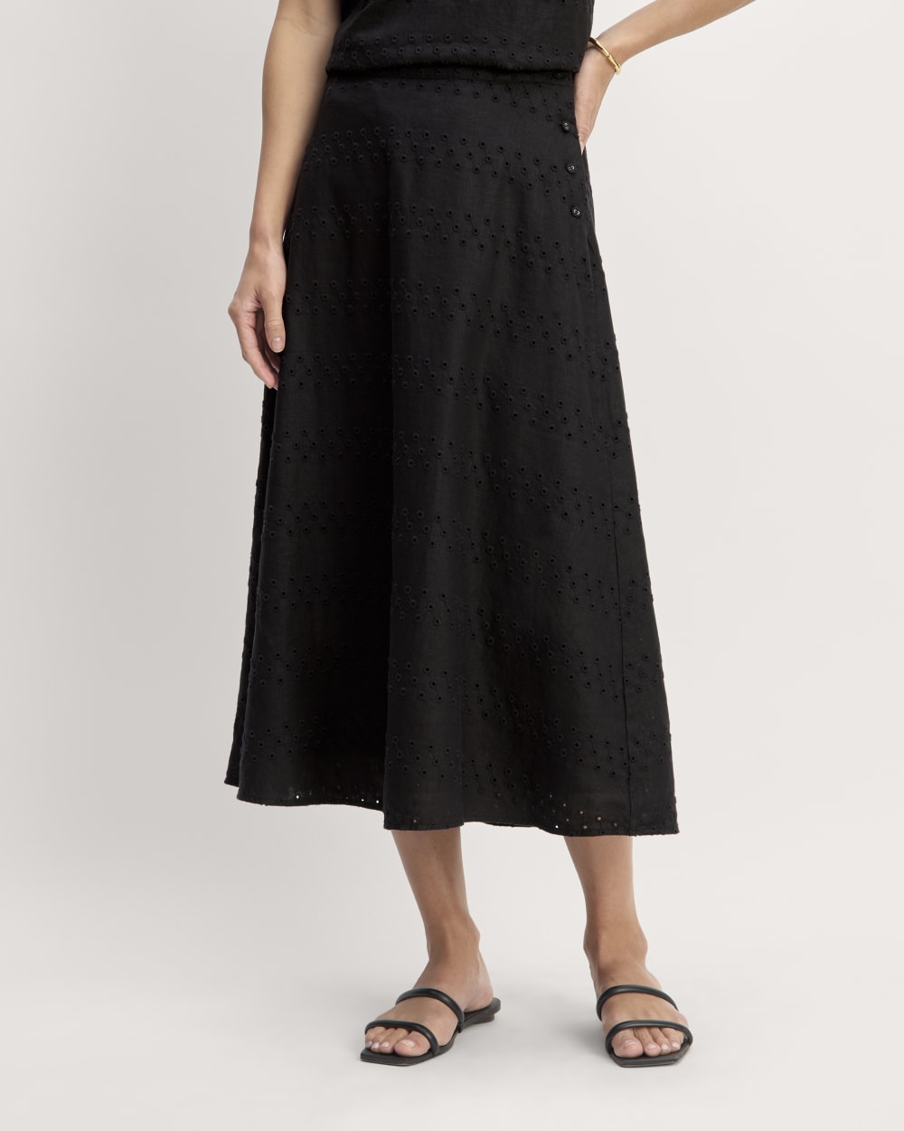 The Linen Eyelet Midi Skirt | Black Eyelet