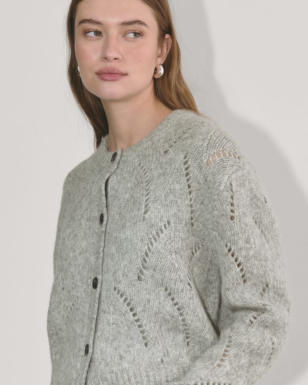The Pointelle Cardigan in Cloud | Heather Grey