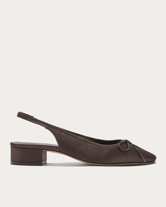 The Ballet Slingback Heel | Deep Brown Satin