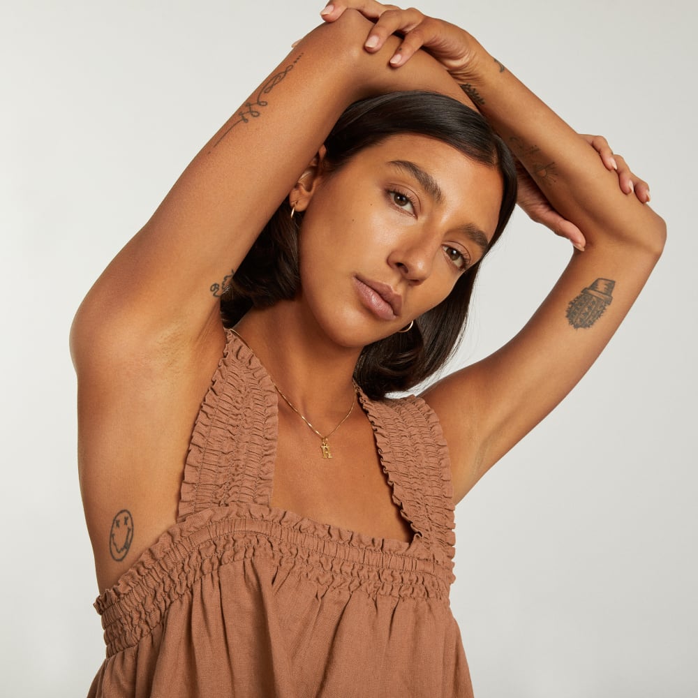 The Smocked Linen Dress | Tawny Brown