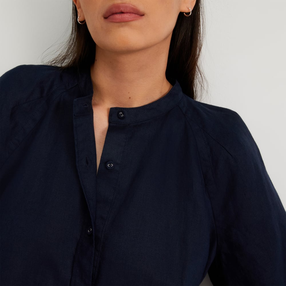 The Linen Puff Sleeve Shirt | Navy