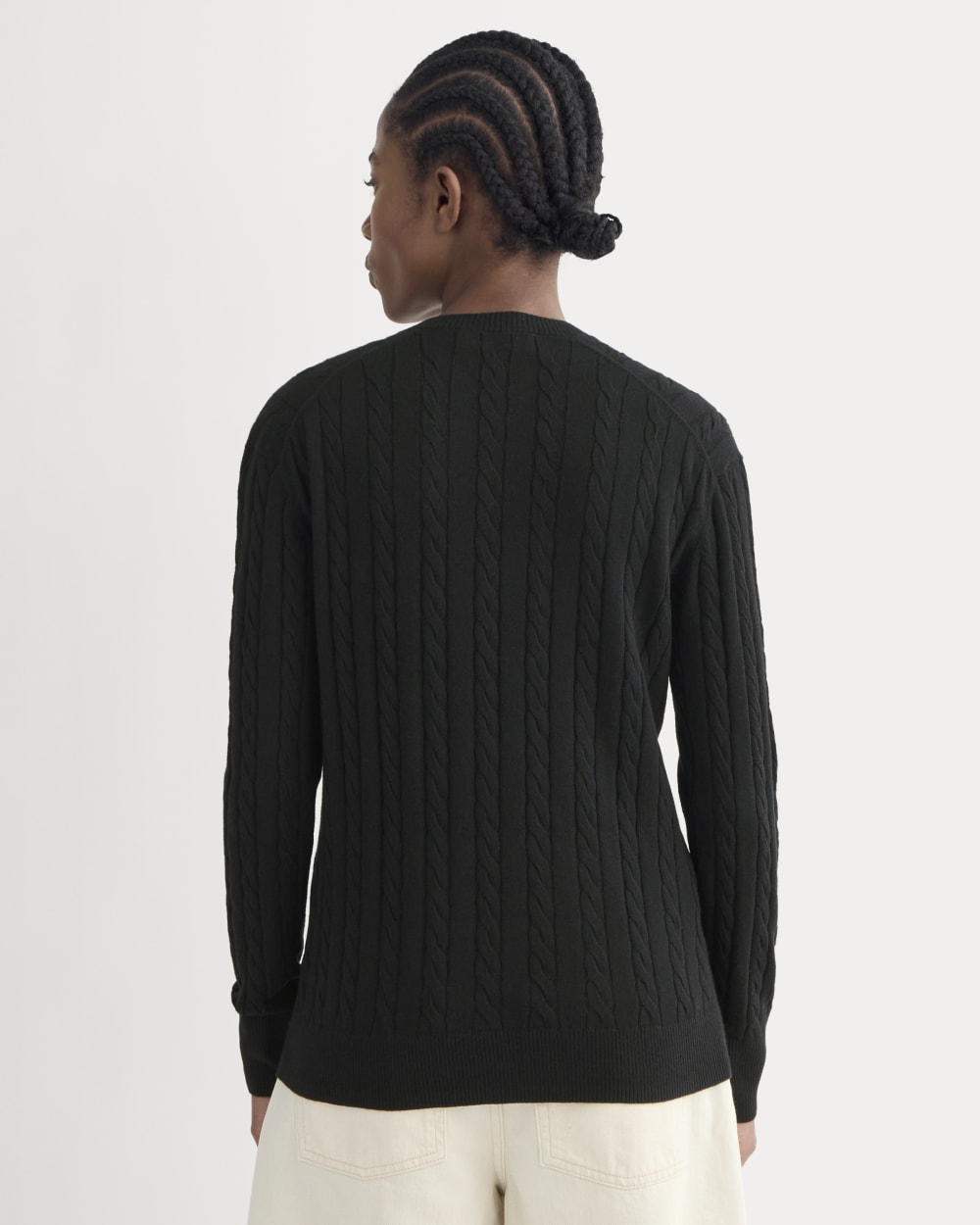 The Cable V-Neck in Cotton Cashmere | Black