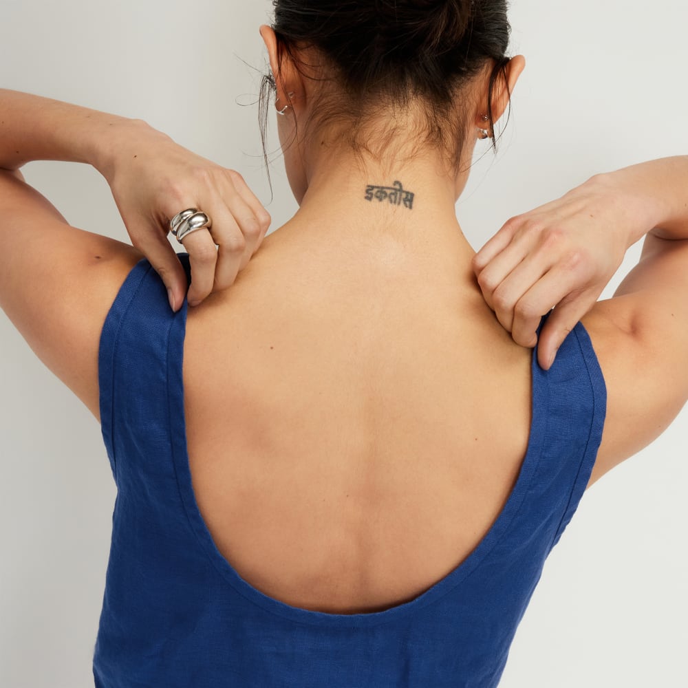 The Scoop Tank in Linen | Mazarine Blue