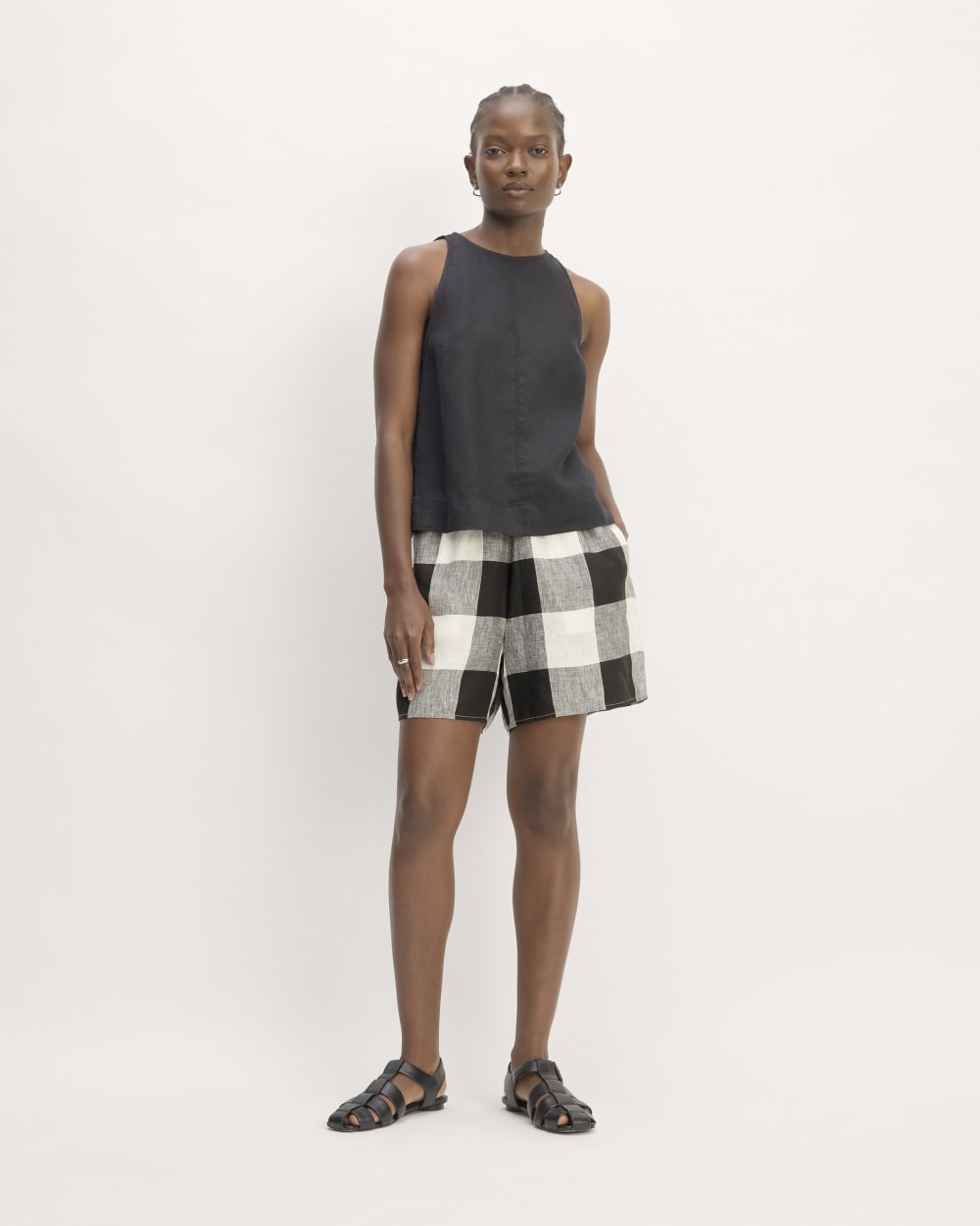 The Linen Easy Short | Bone / Black Check
