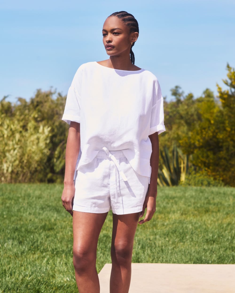 The Drawstring Boxer Short in Linen | White