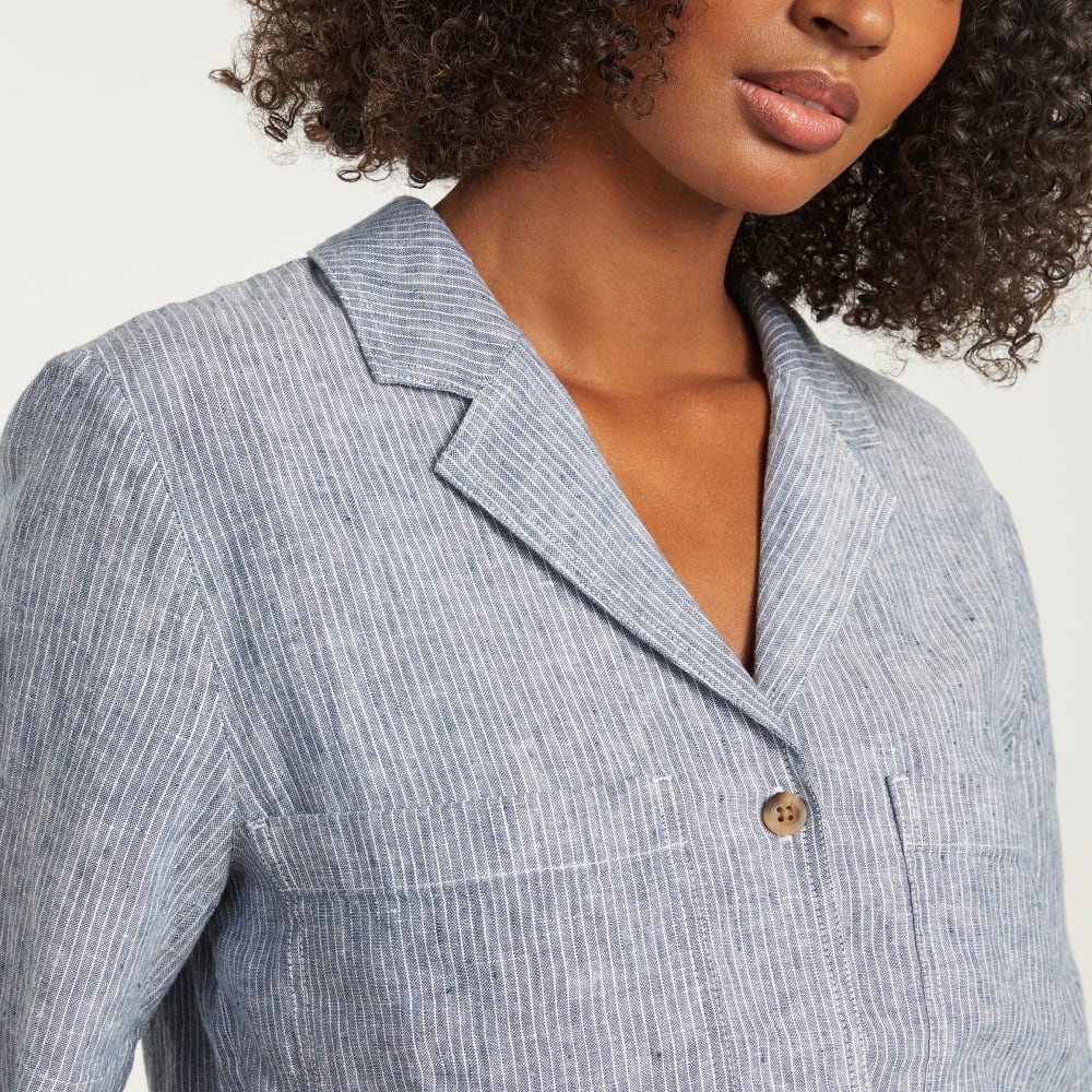The Linen Workwear Shirt | Blue Pinstripe