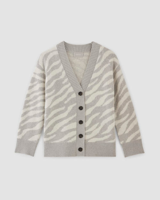 The Alpaca Tiger Jacquard Cardigan | Heathered Grey / Snow