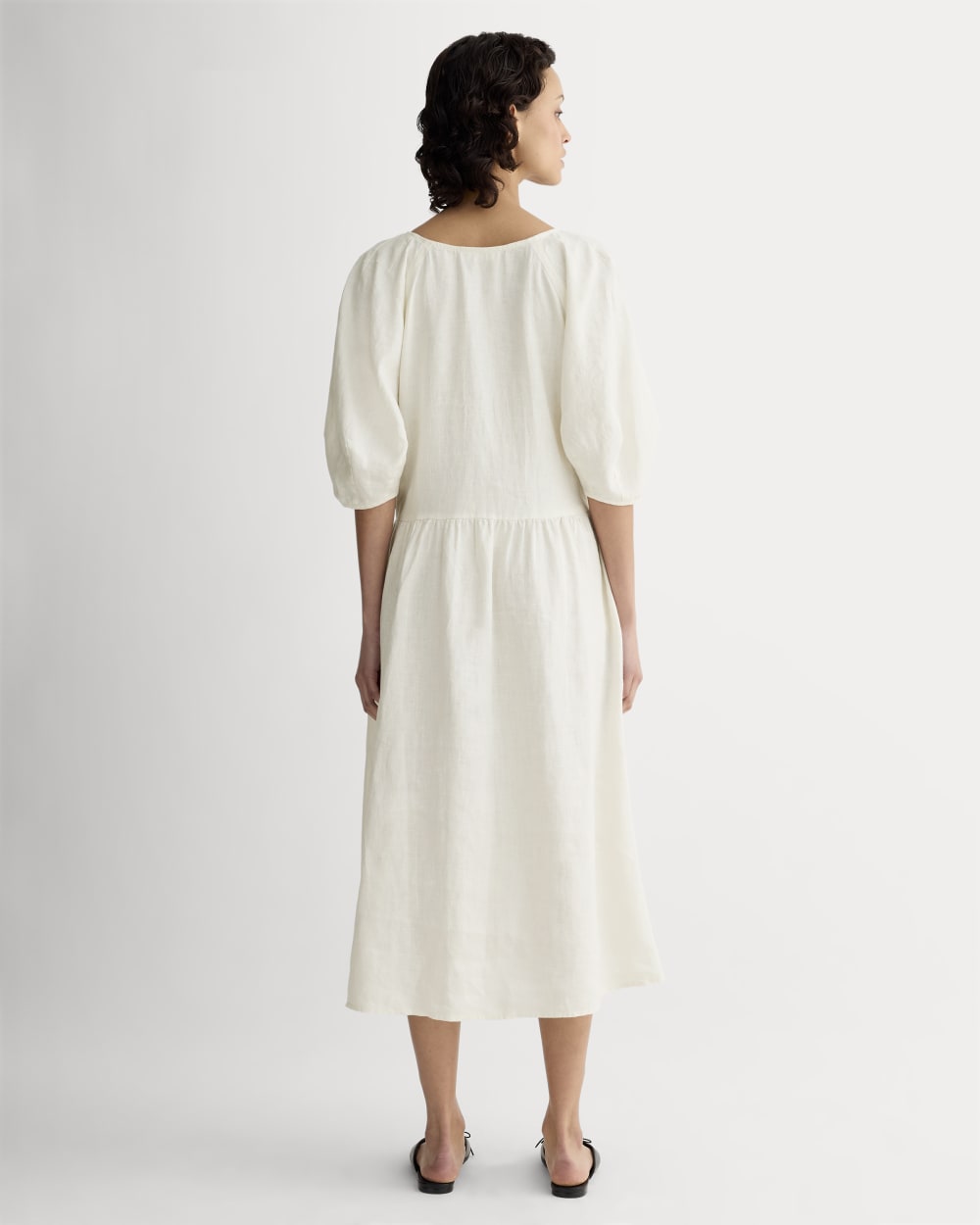 The Linen Oversized Puff-Sleeve Dress | Bone