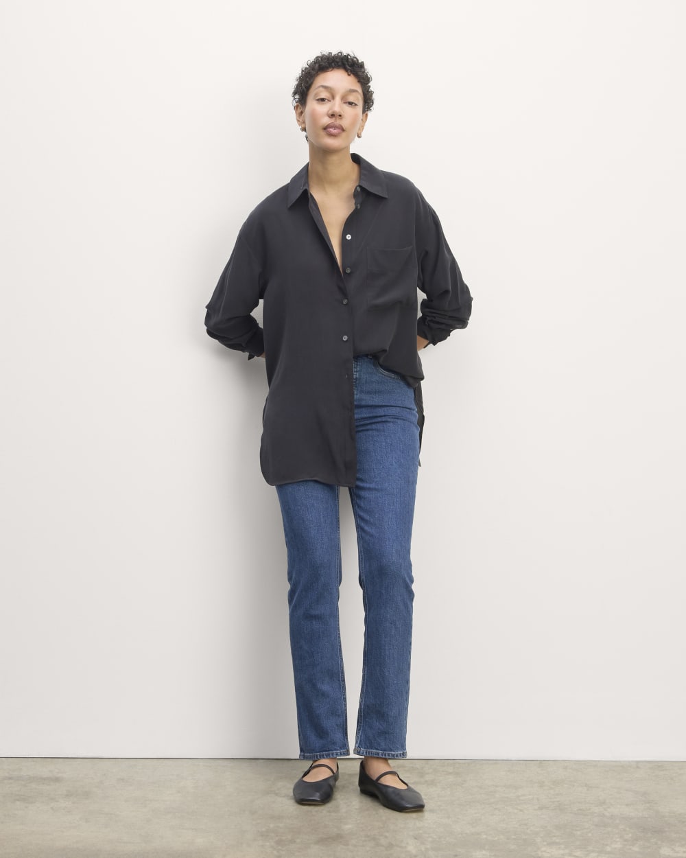 The Boyfriend Shirt in Washable Silk | Black