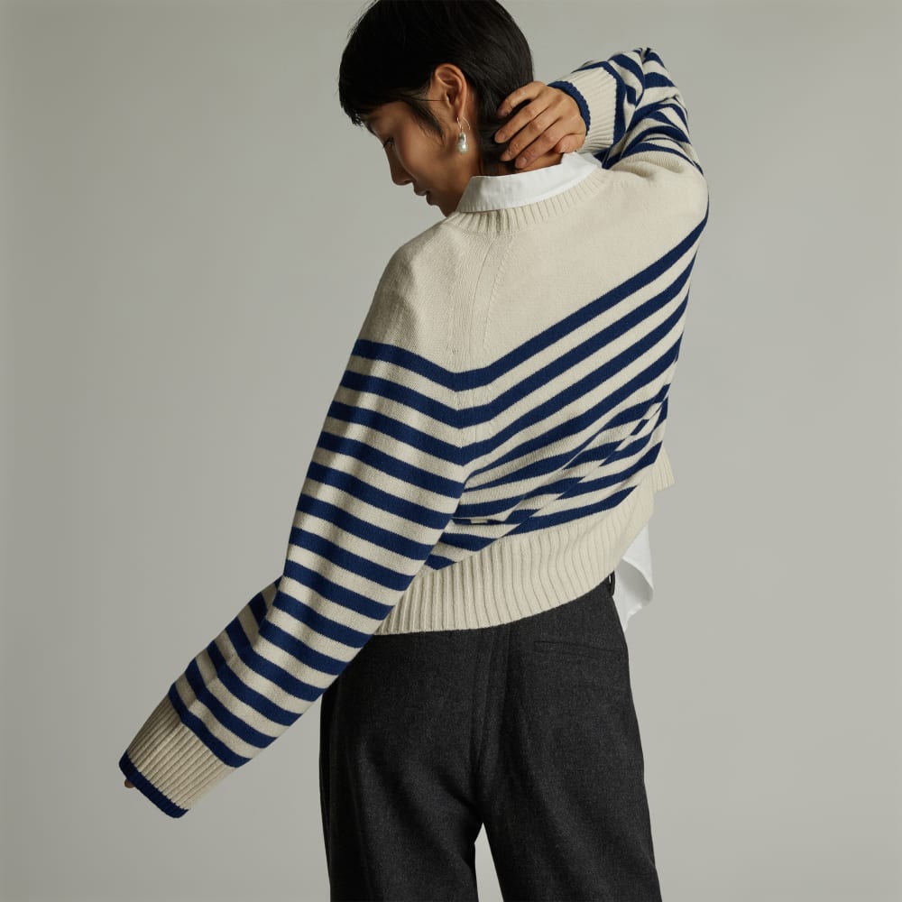 The Cashmere Boxy Crew | Bright Navy / Bone