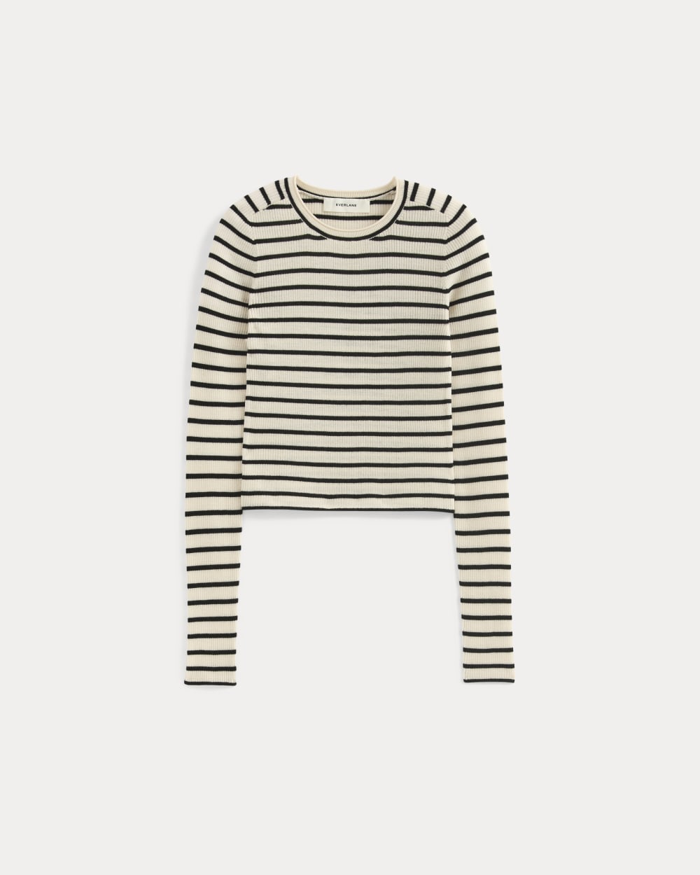 The Cropped Crew Top in Ultrafine Merino | Parchment / Black