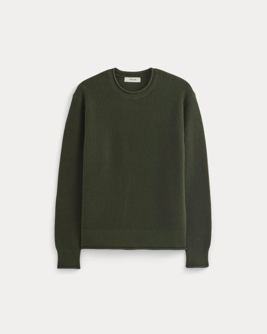 Waffle Rollneck Crew in Everyday Cotton | Dark Green