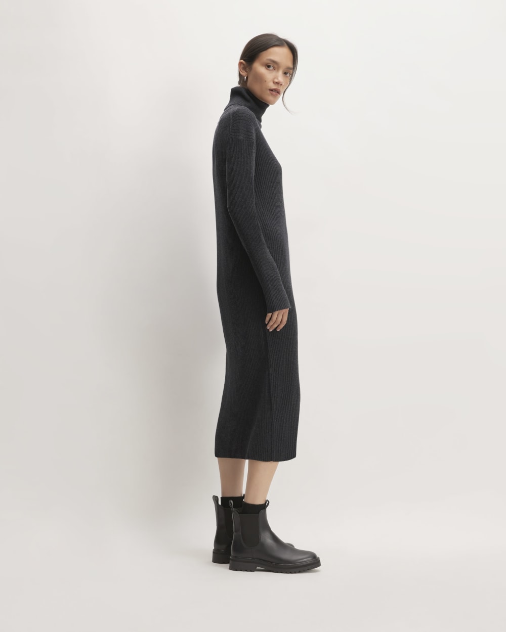 The Cotton-Merino Turtleneck Dress | Heather Charcoal