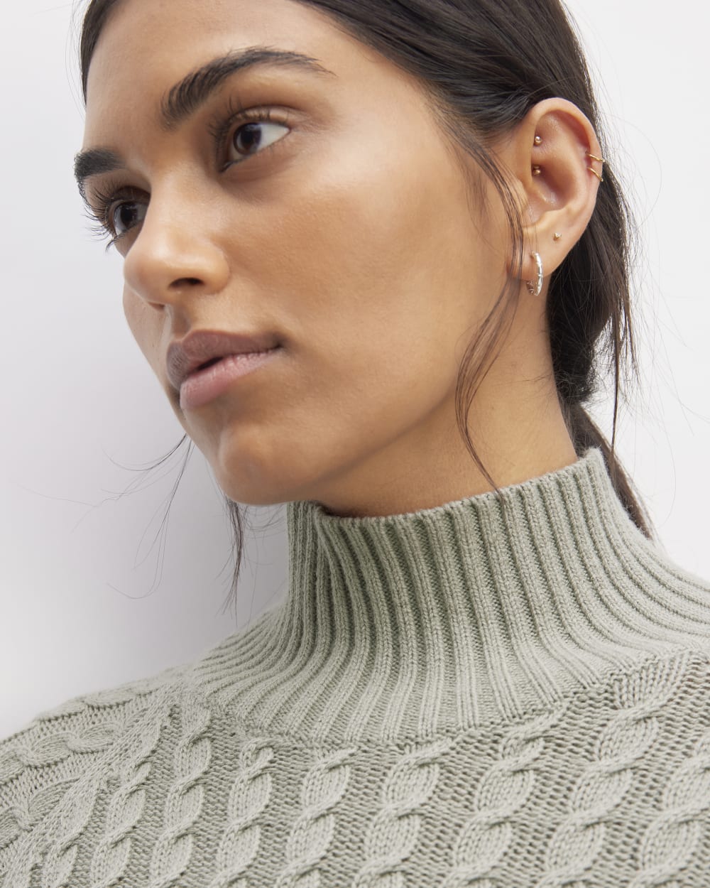 The Cotton Merino Cable Turtleneck | Sage Green