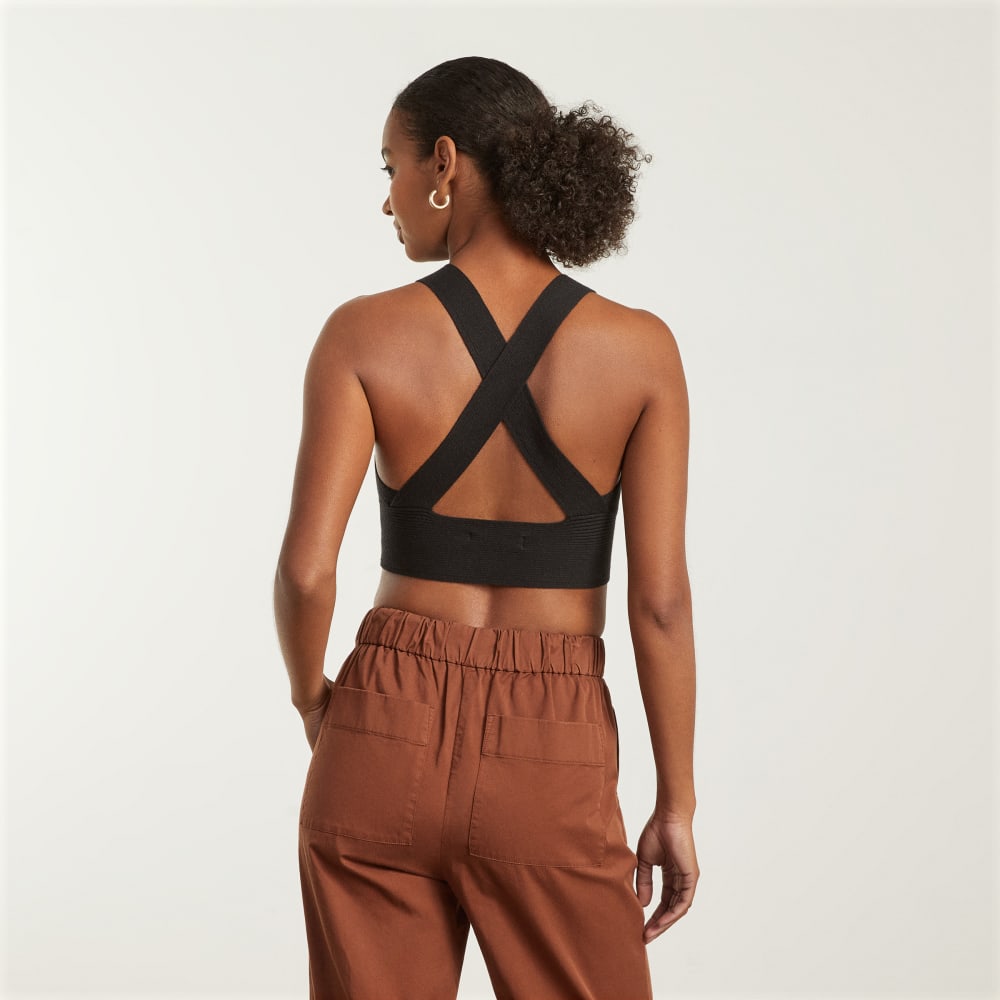 The Cross-Back Cropped Sweater Top | Black