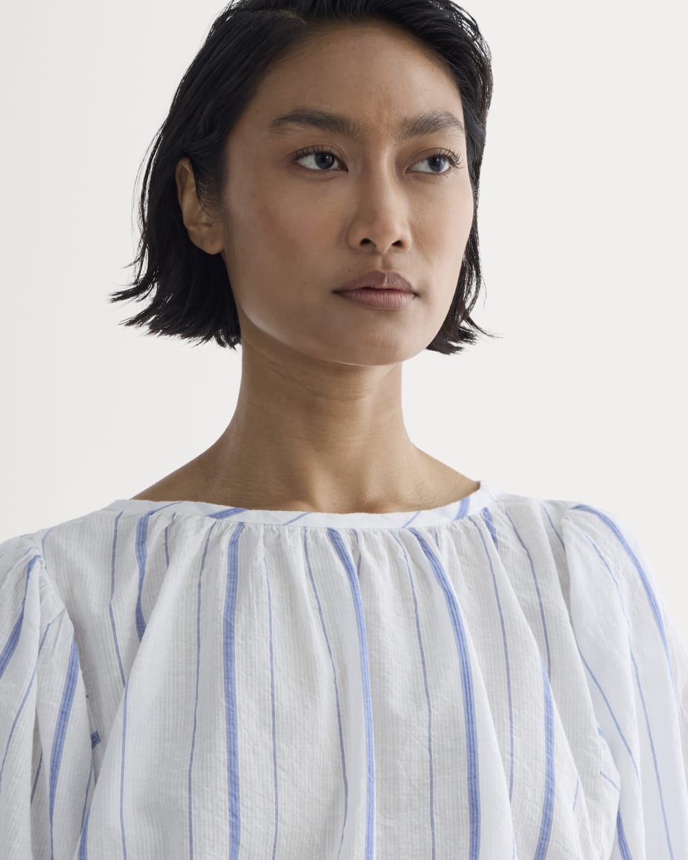 The Gauze Puff-Sleeve Top | Bone / Dutch Blue