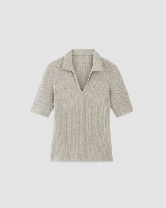 The Rib Soft Knit Open Collar Polo | Heathered Grey