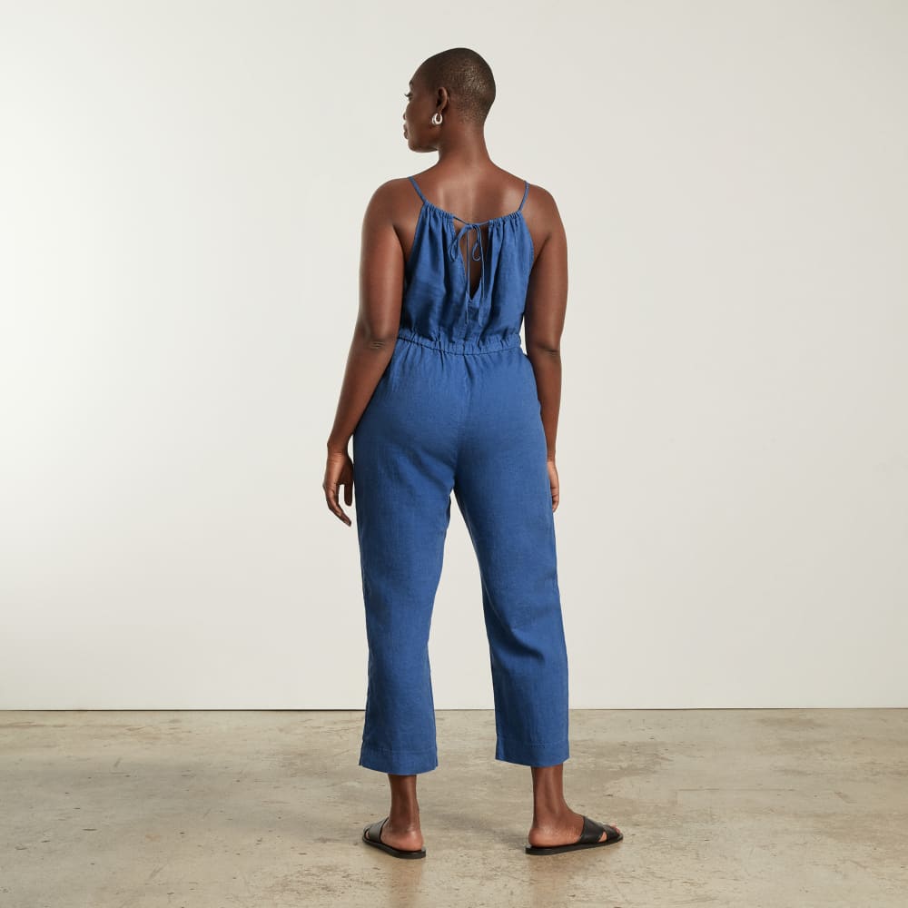 The Linen Shoestring Jumpsuit | Deep Blue